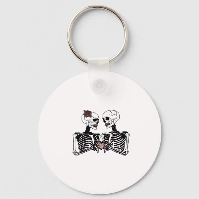 Romantic Skeleton Couple – Gothic With Heart Hands Keychain (Front)