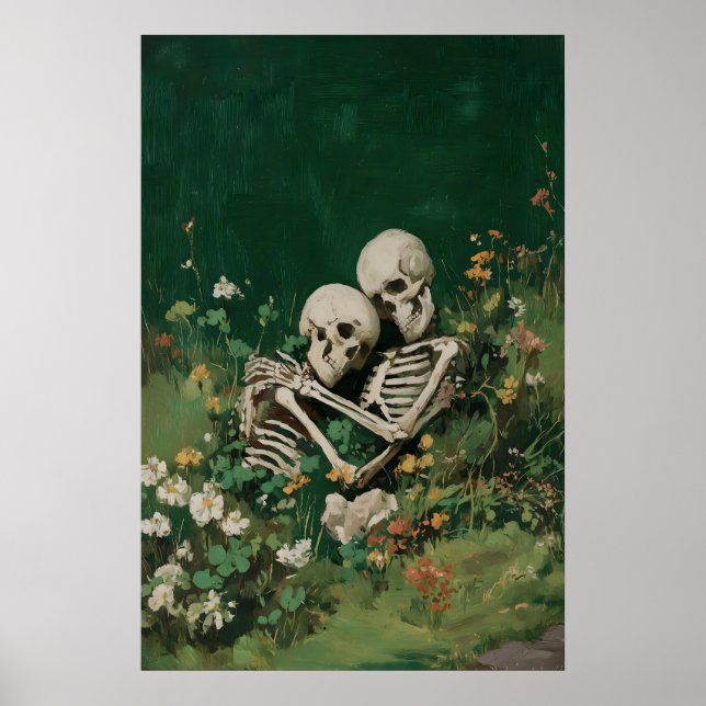 Romantic Skeleton Couple Print – Gothic Love Wall (Front)