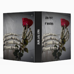 Romantic skeleton hands with red rose small binder