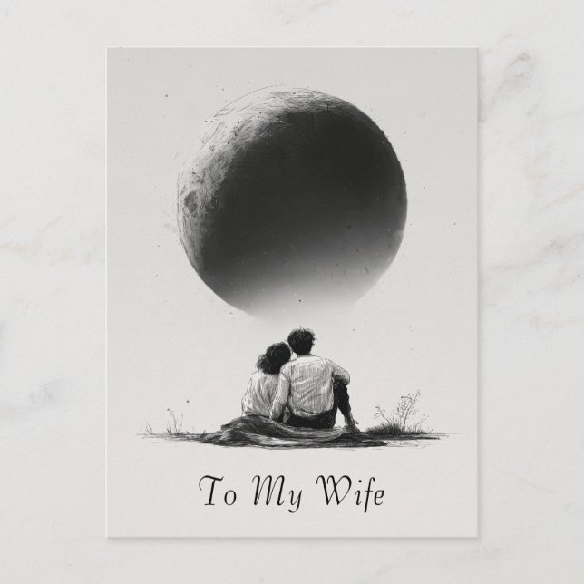 Romantic Sketch of Couple with Custom Text Postcard (Front)