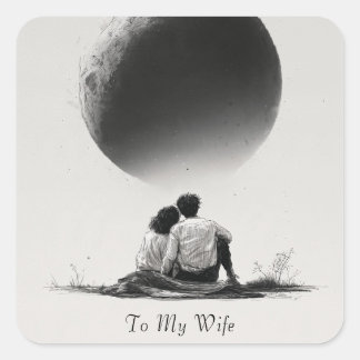Romantic Sketch of Couple with Custom Text Square Sticker