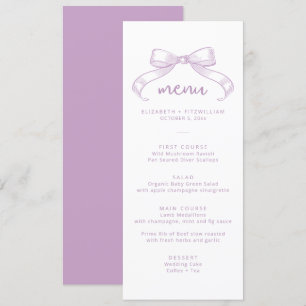Romantic Sketched Bow Lilac Background Wedding Menu