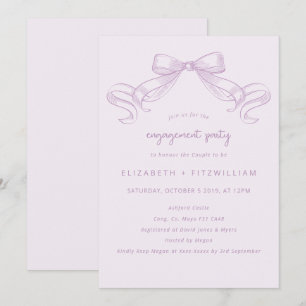 Romantic Sketched Bow Lilac Engagement Party Invitation