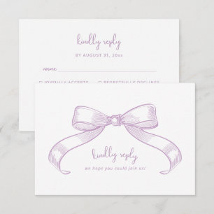 Romantic Sketched Bow Lilac Meal Choice Wedding RSVP Card
