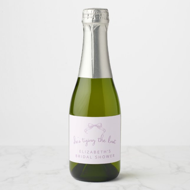Romantic Sketched Bow | Lilac She’s Tying The Knot Sparkling Wine Label (Front)