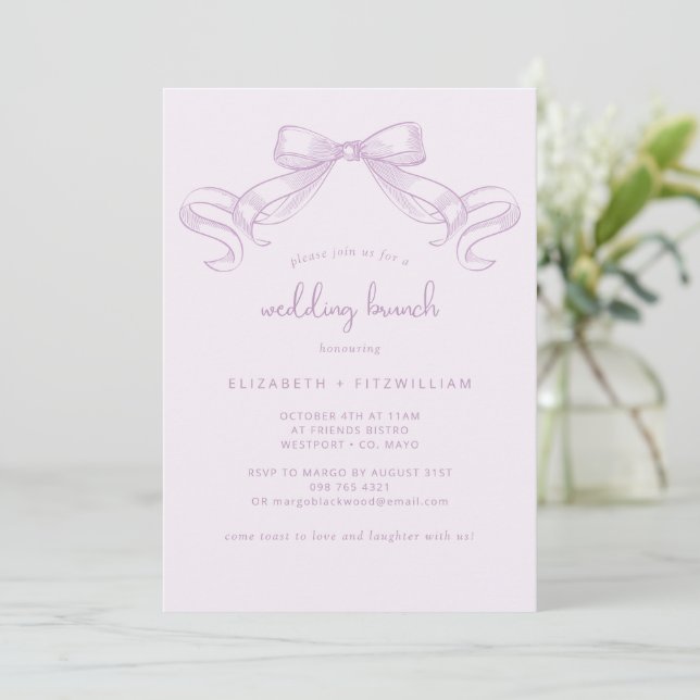 Romantic Sketched Bow | Lilac Wedding Brunch  Invitation (Standing Front)