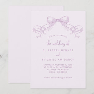 Romantic Sketched Bow Lilac Wedding Of Invitation