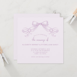 Romantic Sketched Bow Lilac Wedding Of Square Invitation