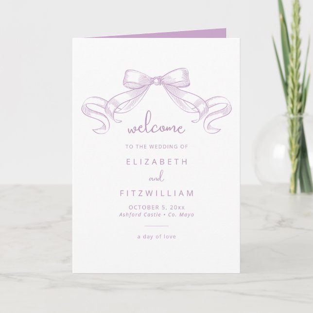 Romantic Sketched Bow | Lilac Wedding  Program (Front)