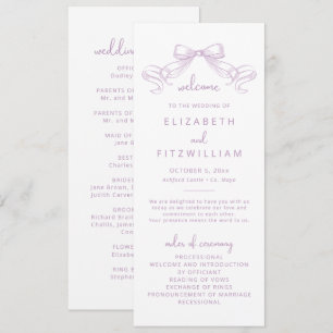 Romantic Sketched Bow Lilac Wedding Program