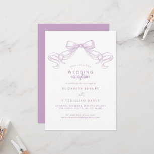 Romantic Sketched Bow Lilac Wedding Reception Invitation