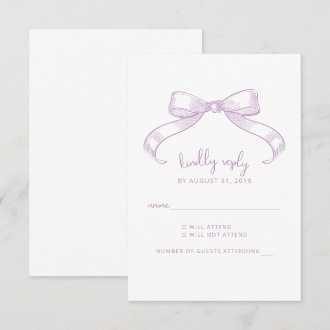 Romantic Sketched Bow | Lilac Wedding  RSVP Card (Front/Back)