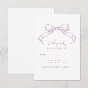 Romantic Sketched Bow Lilac Wedding RSVP Card