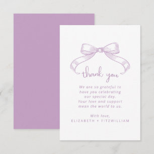 Romantic Sketched Bow Lilac Wedding Thank You Card