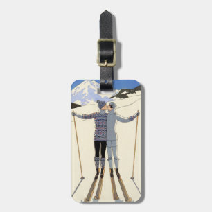 Romantic Skiing Couple Luggage Tag