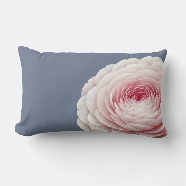 Romantic Slate Blue Blush Floral Throw Pillow (Front)