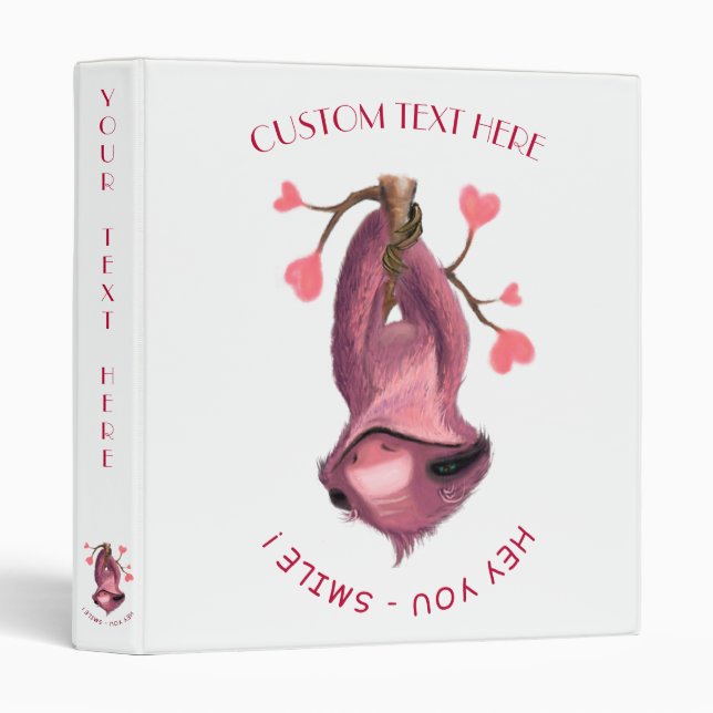 Romantic Sloth Binder Smile Custom Text Name (Front/Spine)