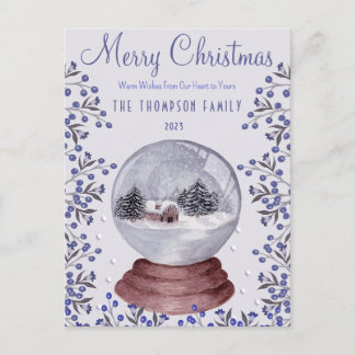 Romantic Snowy Watercolor Christmas Trees SnowBall Holiday Postcard