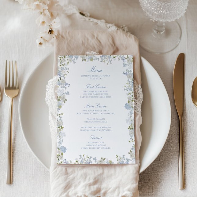 Romantic Soft Blue Floral Bridal Shower Menu (Creator Uploaded)