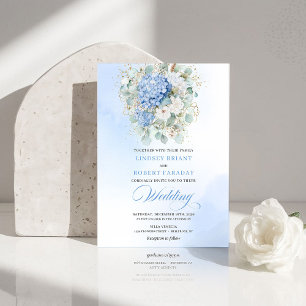 Romantic Soft Blue Hydrangea Eucalyptus Wedding  Invitation