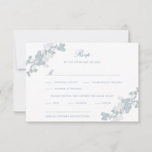 Romantic Soft Blue Vintage Floral Wedding RSVP Card
