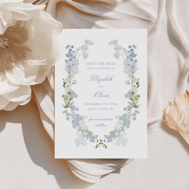 Romantic Soft Blue Vintage Floral Wedding Save The Date (Creator Uploaded)