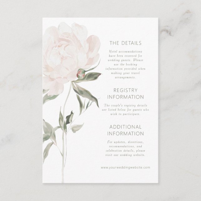 Romantic Soft Blush Peony Wedding Details  Enclosure Card (Front)