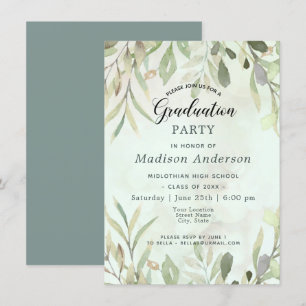 Romantic Soft Botanical Greenery Graduation Party Invitation