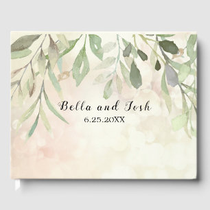 Romantic Soft Botanical Greenery Wedding Guest Book