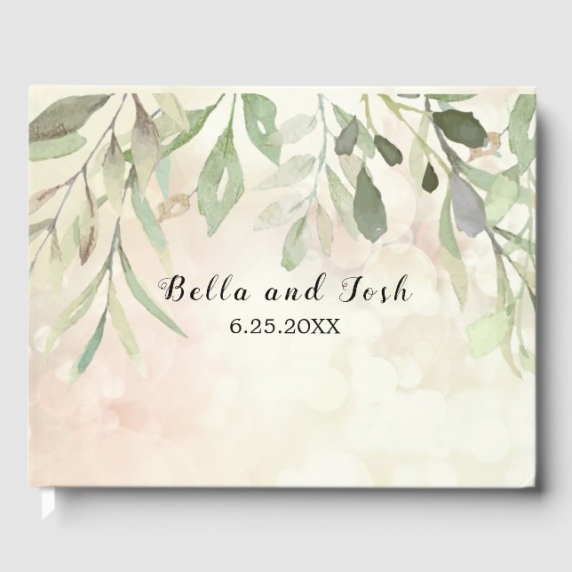 Romantic Soft Botanical Greenery Wedding Guest Book (Front)