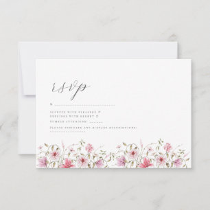 Romantic Soft Floral Blush pink watercolor wedding RSVP Card