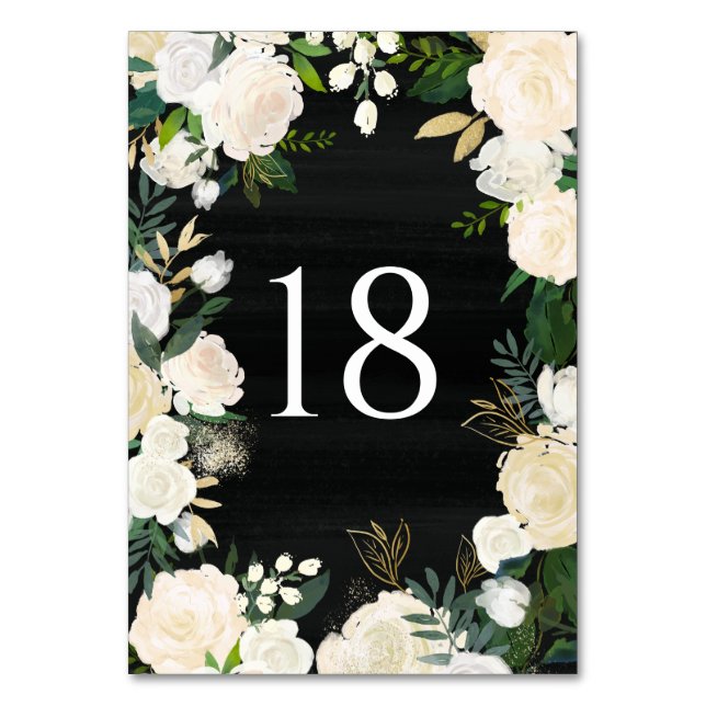 Romantic Soft Ivory Flowers Frame Chalkboard Table Number (Front)