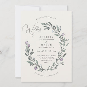 Romantic Soft Lilac Floral Crest Elegant Wedding Invitation