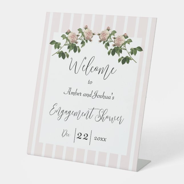 Romantic Soft Pink Engagement Shower Welcome Pedestal Sign (Front)