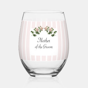 Romantic Soft Pink Mother of the Groom Wedding Stemless Wine Glass