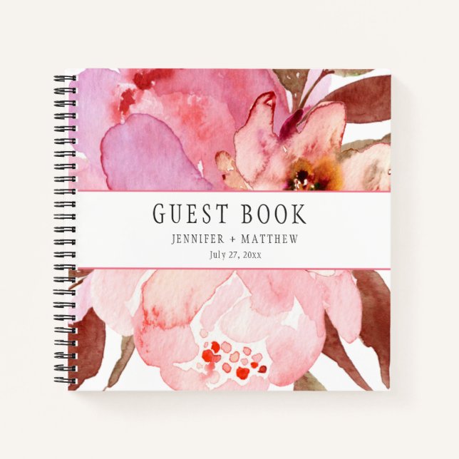 Romantic Soft Pink Peonies Wildflowers Guest Book (Front)