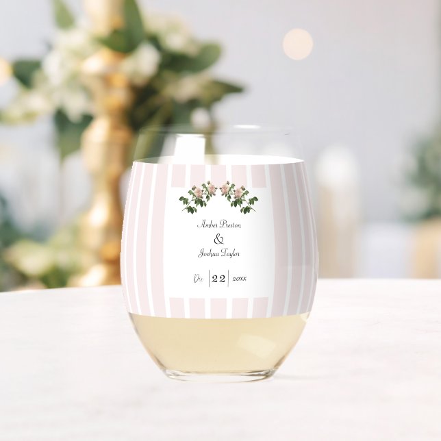 Romantic Soft Pink Wedding Stemless Wine Glass (Insitu (Wedding))