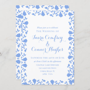 Romantic Soft Pretty White Blue Modern Floral Invitation