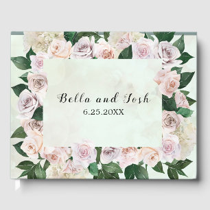 Romantic Soft Rose and Hydrangea Wedding Guest Book