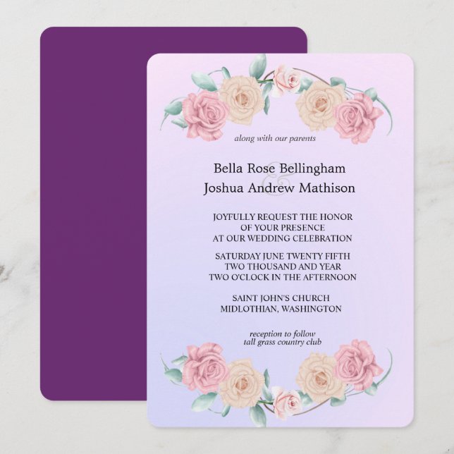 Romantic Soft Rose Wedding Invitation (Front/Back)