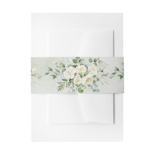 Romantic Soft Sage Green Floral Garden Wedding  Invitation Belly Band