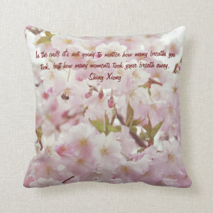 Romantic Soft Tones Cherry Blossoms and Bee Throw Pillow