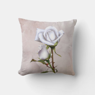 Romantic Soft White Roses Elegant Floral Glam Throw Pillow
