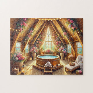 Romantic Spa Retreat Jacuzzi Loft w/ Fairy Lights Jigsaw Puzzle
