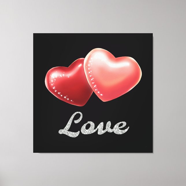 Romantic Sparkling Red Hearts "Love" Glitter Desig Canvas Print (Front)