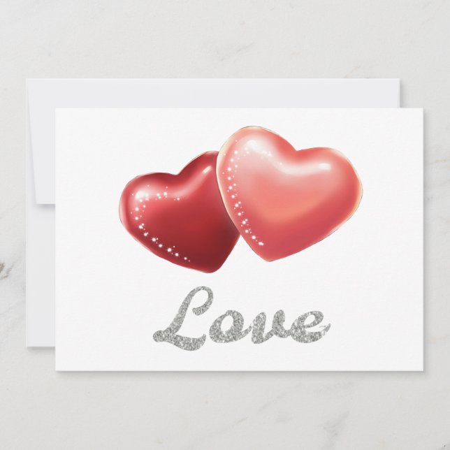 Romantic Sparkling Red Hearts "Love" Glitter Desig Invitation (Front)