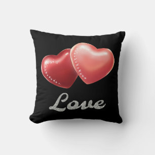 Romantic Sparkling Red Hearts "Love" Glitter Desig Throw Pillow