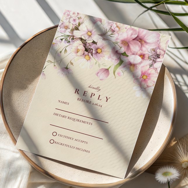 Romantic Spring Blossom Wedding RSVP Card (Creator Uploaded)