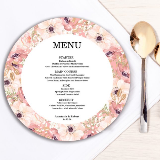 Romantic Spring Floral Round Menu Card (Creator Uploaded)