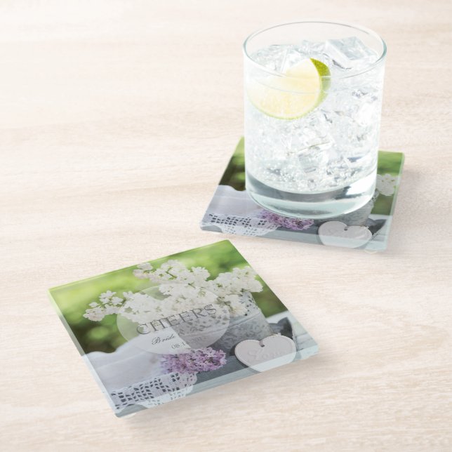Romantic Spring Flower Floral Lilac Wedding Glass Coaster (Angled)
